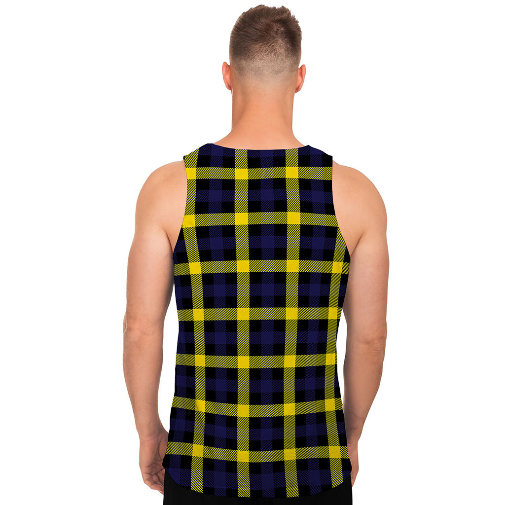 Yellow Navy And Black Plaid Print Men's Tank Top