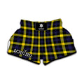 Yellow Navy And Black Plaid Print Muay Thai Boxing Shorts
