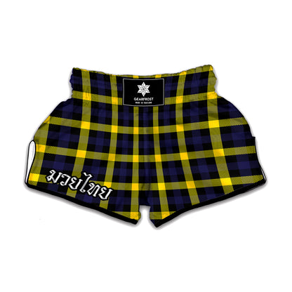 Yellow Navy And Black Plaid Print Muay Thai Boxing Shorts