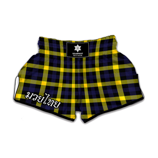 Yellow Navy And Black Plaid Print Muay Thai Boxing Shorts