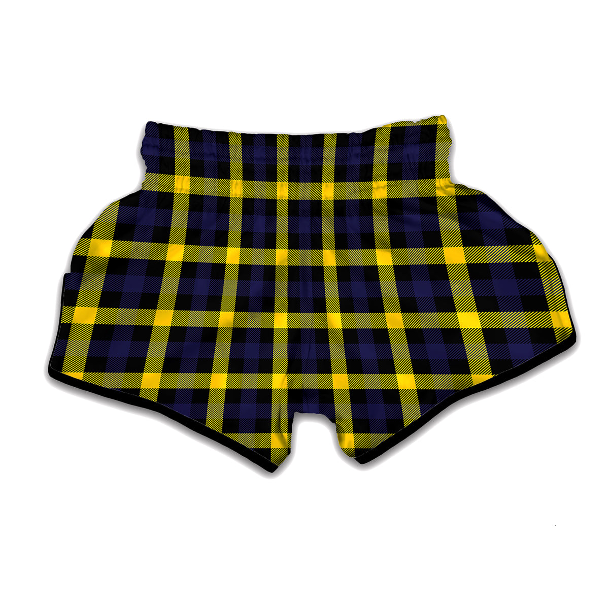 Yellow Navy And Black Plaid Print Muay Thai Boxing Shorts