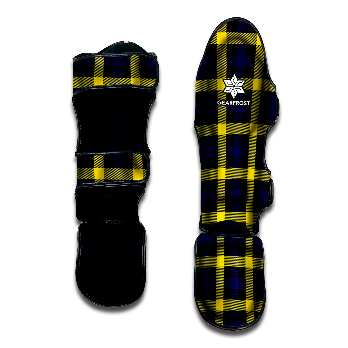 Yellow Navy And Black Plaid Print Muay Thai Shin Guard