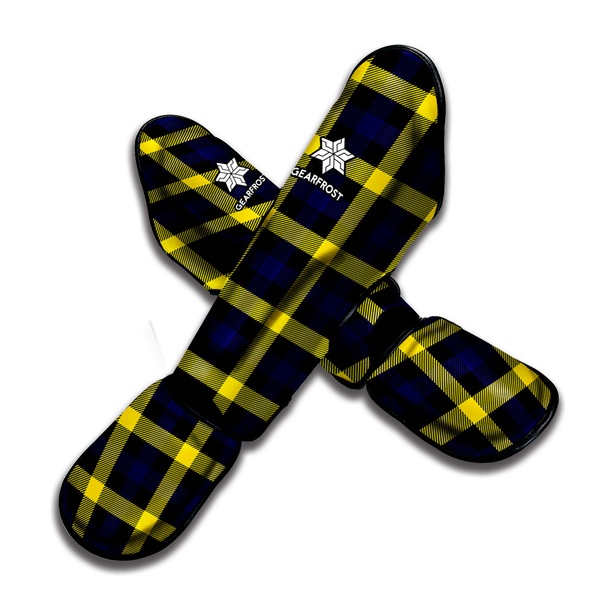 Yellow Navy And Black Plaid Print Muay Thai Shin Guard
