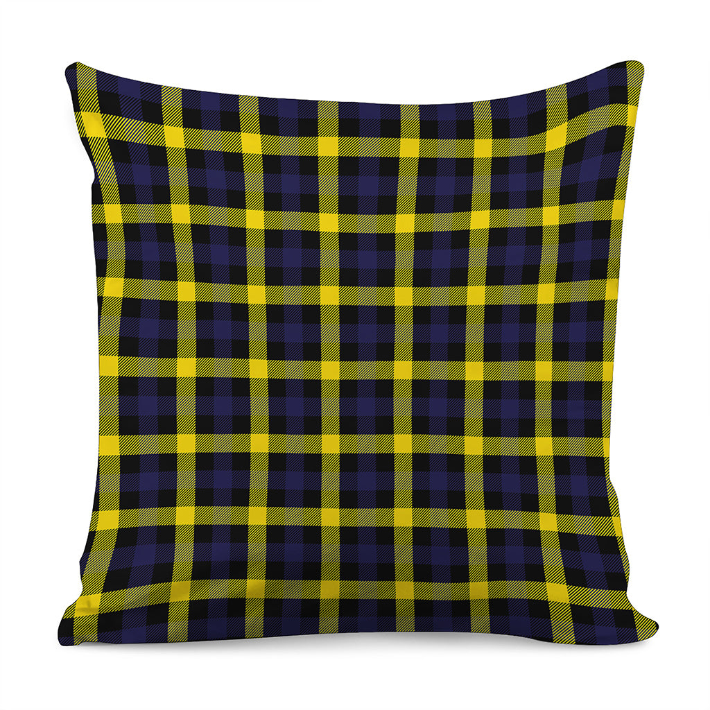 Yellow Navy And Black Plaid Print Pillow Cover