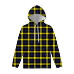 Yellow Navy And Black Plaid Print Pullover Hoodie