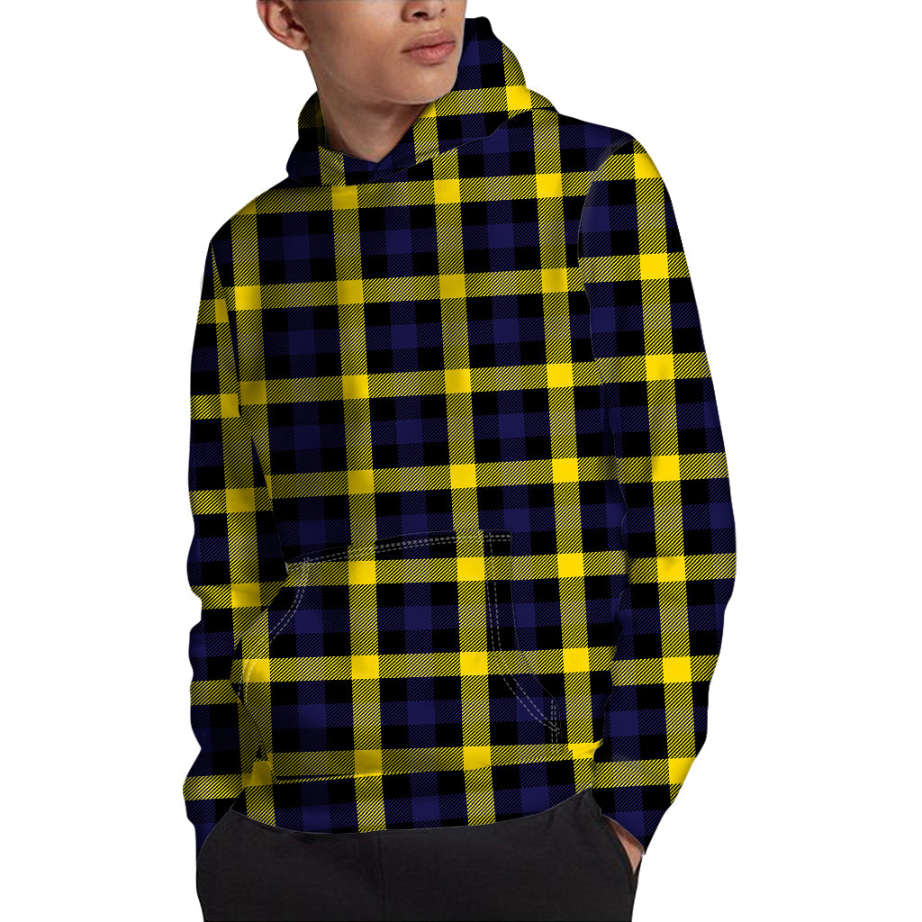 Yellow Navy And Black Plaid Print Pullover Hoodie