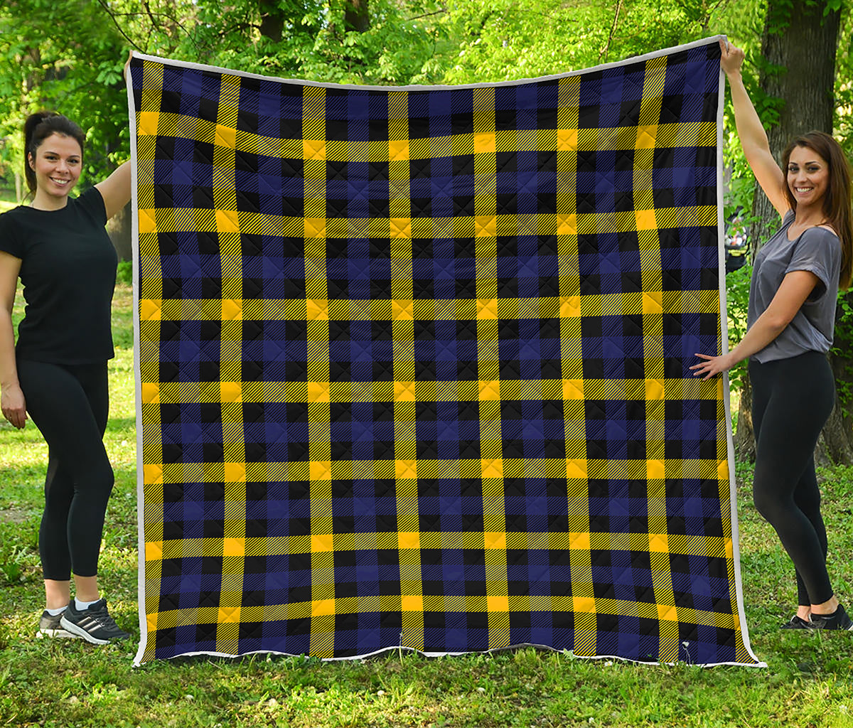 Yellow Navy And Black Plaid Print Quilt