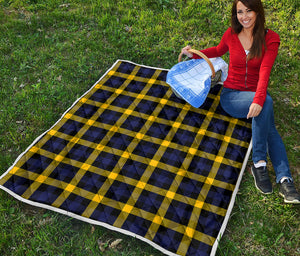 Yellow Navy And Black Plaid Print Quilt