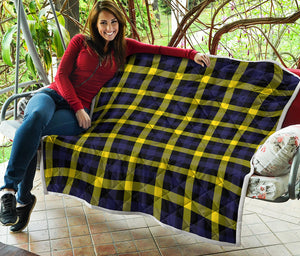 Yellow Navy And Black Plaid Print Quilt