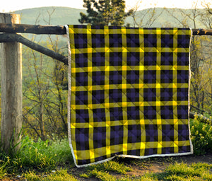 Yellow Navy And Black Plaid Print Quilt