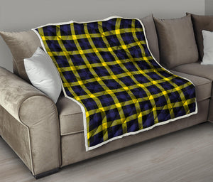 Yellow Navy And Black Plaid Print Quilt