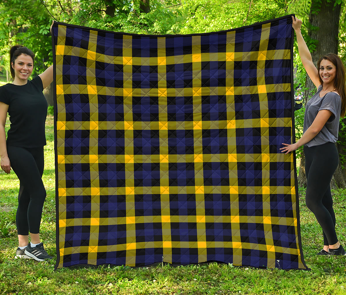 Yellow Navy And Black Plaid Print Quilt