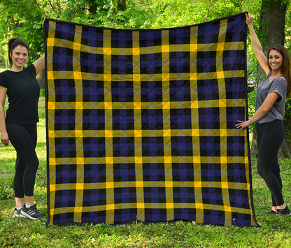 Yellow Navy And Black Plaid Print Quilt