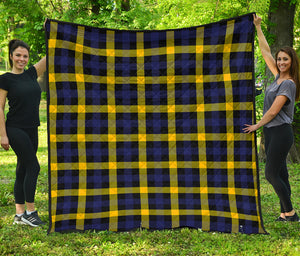 Yellow Navy And Black Plaid Print Quilt