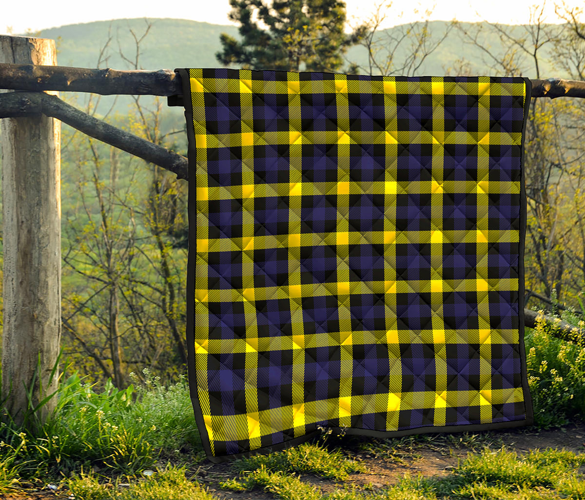 Yellow Navy And Black Plaid Print Quilt