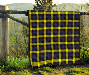 Yellow Navy And Black Plaid Print Quilt