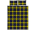 Yellow Navy And Black Plaid Print Quilt Bed Set