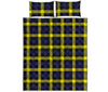 Yellow Navy And Black Plaid Print Quilt Bed Set