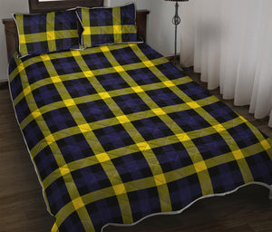 Yellow Navy And Black Plaid Print Quilt Bed Set