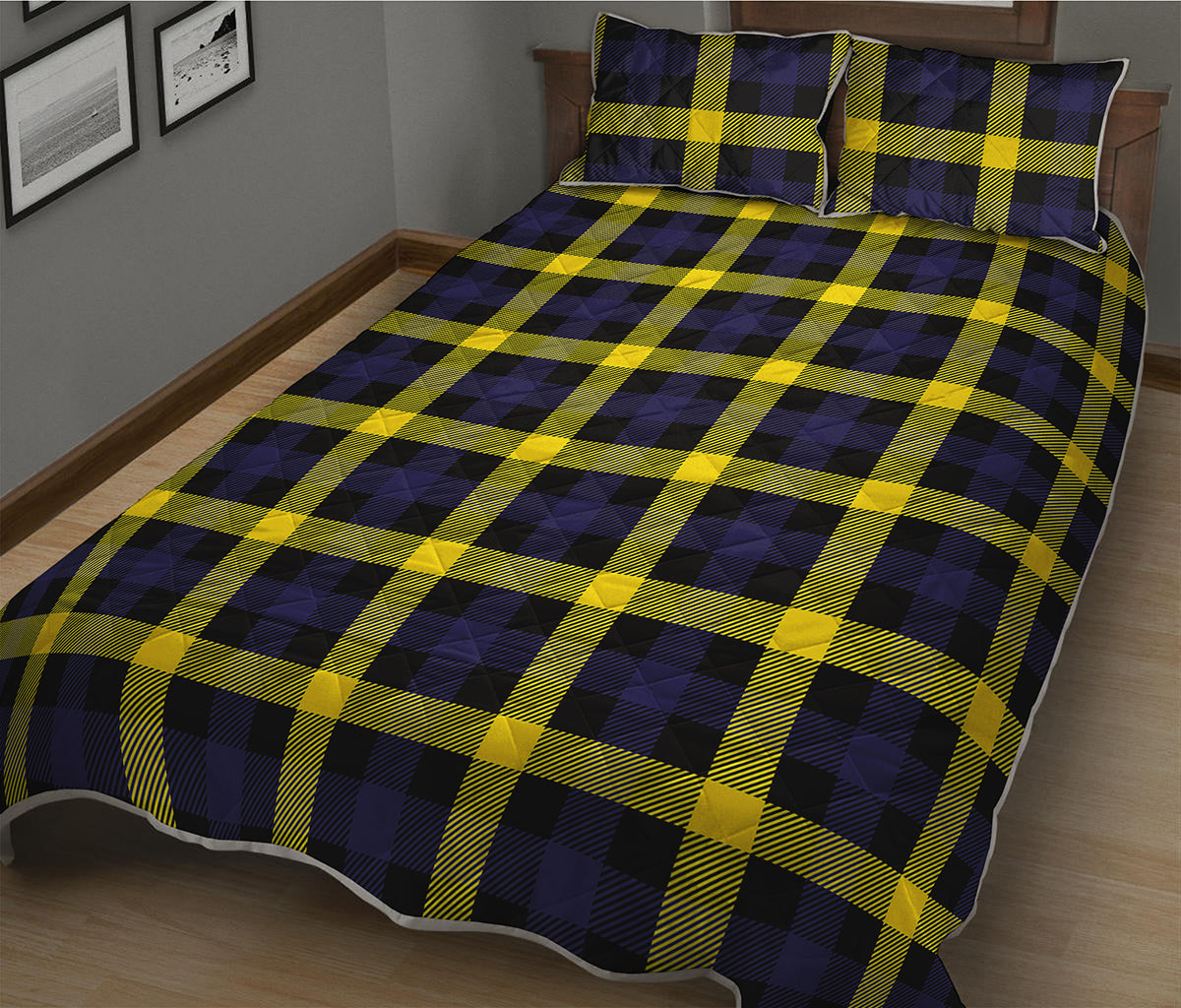 Yellow Navy And Black Plaid Print Quilt Bed Set