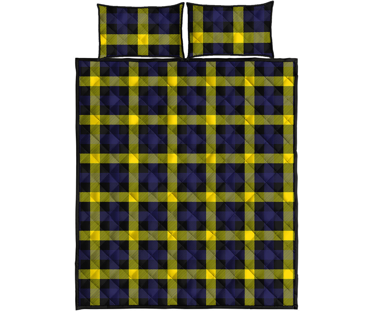 Yellow Navy And Black Plaid Print Quilt Bed Set