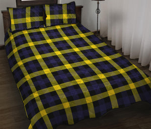 Yellow Navy And Black Plaid Print Quilt Bed Set