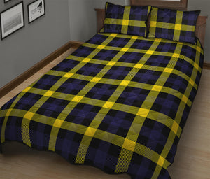 Yellow Navy And Black Plaid Print Quilt Bed Set