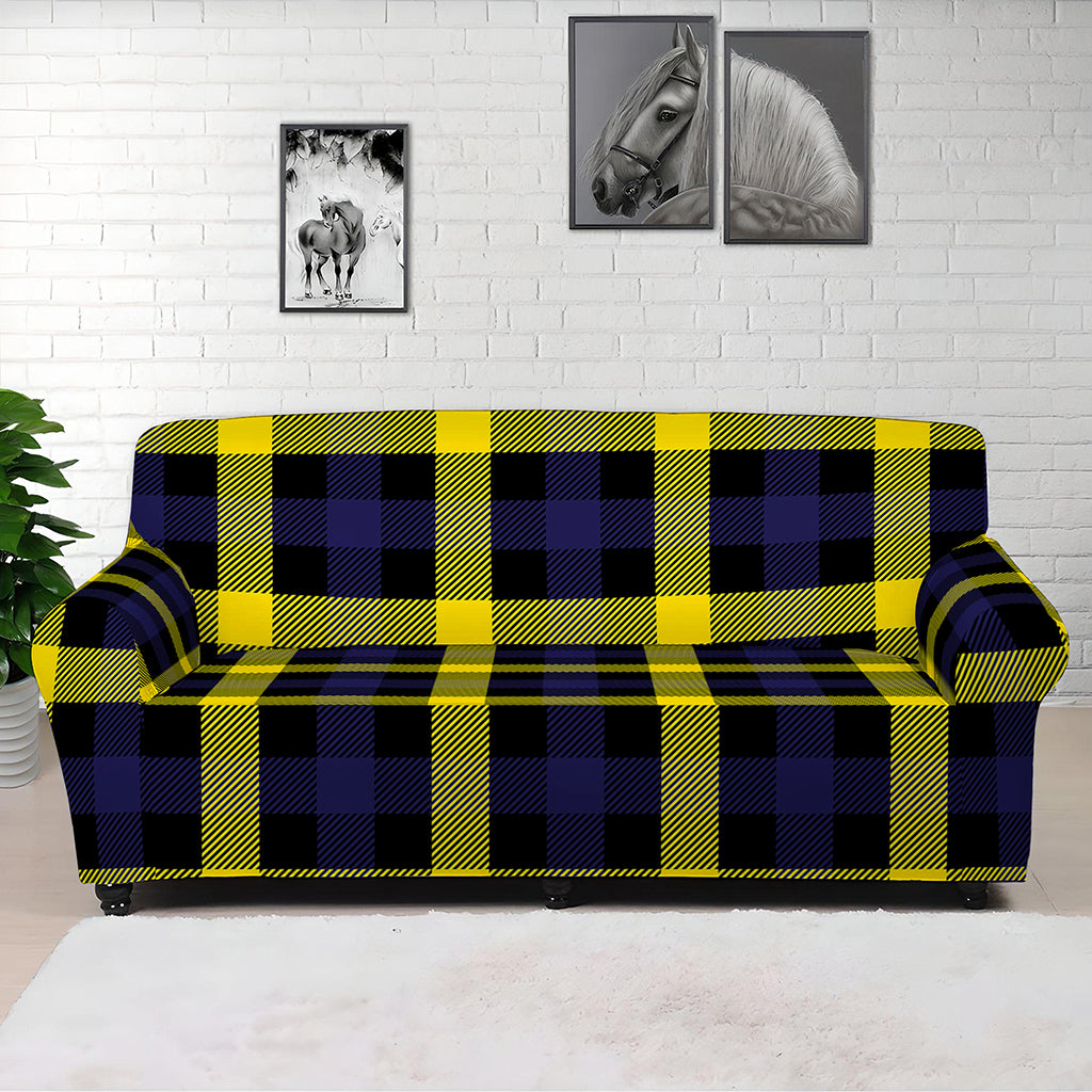 Yellow Navy And Black Plaid Print Sofa Cover