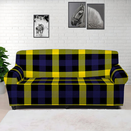 Yellow Navy And Black Plaid Print Sofa Cover