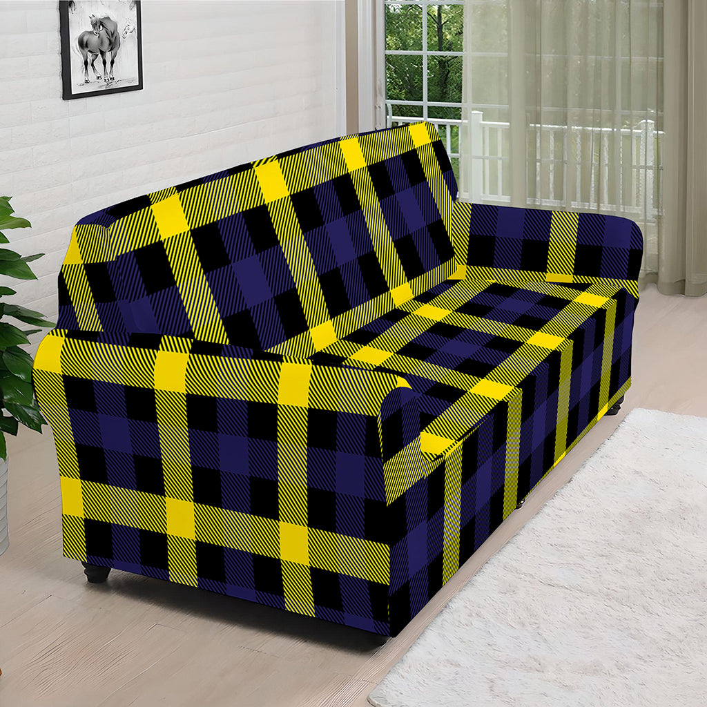 Yellow Navy And Black Plaid Print Sofa Cover