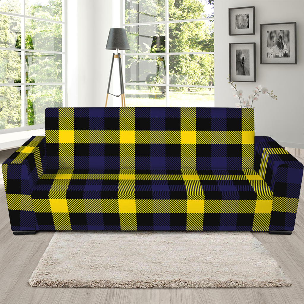 Yellow Navy And Black Plaid Print Sofa Slipcover