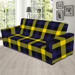 Yellow Navy And Black Plaid Print Sofa Slipcover