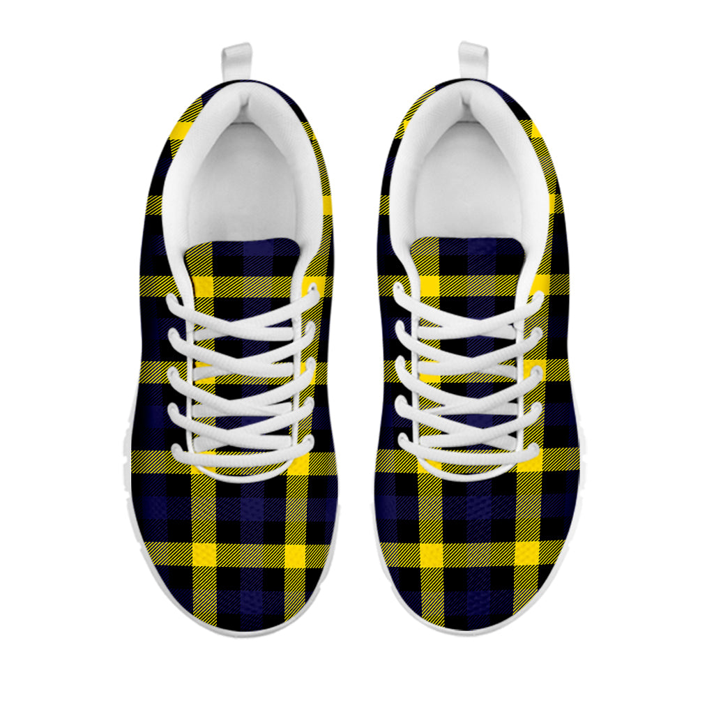 Yellow Navy And Black Plaid Print White Sneakers