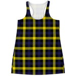 Yellow Navy And Black Plaid Print Women's Racerback Tank Top