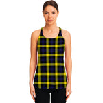 Yellow Navy And Black Plaid Print Women's Racerback Tank Top