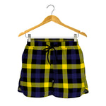 Yellow Navy And Black Plaid Print Women's Shorts