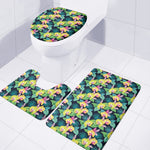 Yellow Orchid Pattern Print 3 Piece Bath Mat Set