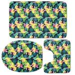 Yellow Orchid Pattern Print 3 Piece Bath Mat Set