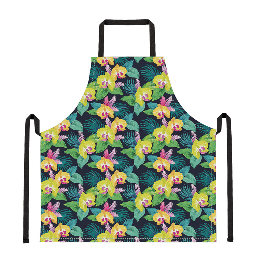 Yellow Orchid Pattern Print Apron