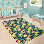 Yellow Orchid Pattern Print Area Rug
