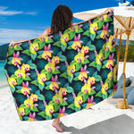 Yellow Orchid Pattern Print Beach Sarong Wrap