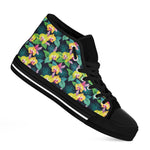 Yellow Orchid Pattern Print Black High Top Shoes