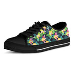 Yellow Orchid Pattern Print Black Low Top Shoes