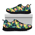 Yellow Orchid Pattern Print Black Running Shoes