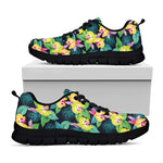 Yellow Orchid Pattern Print Black Sneakers