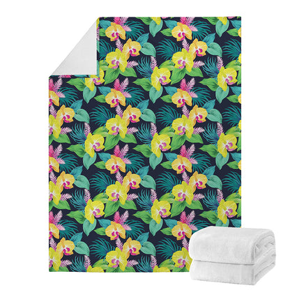 Yellow Orchid Pattern Print Blanket