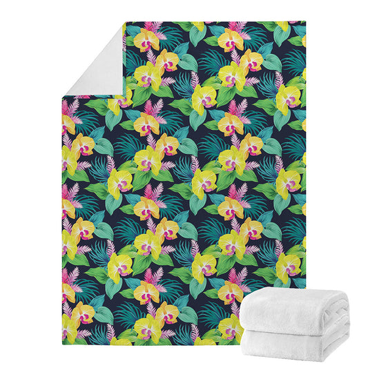Yellow Orchid Pattern Print Blanket