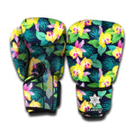 Yellow Orchid Pattern Print Boxing Gloves
