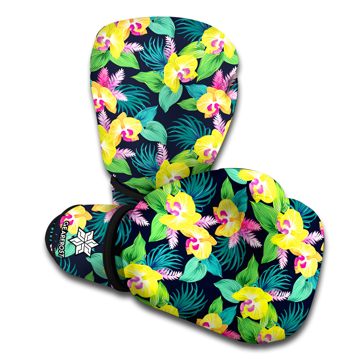 Yellow Orchid Pattern Print Boxing Gloves