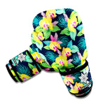 Yellow Orchid Pattern Print Boxing Gloves